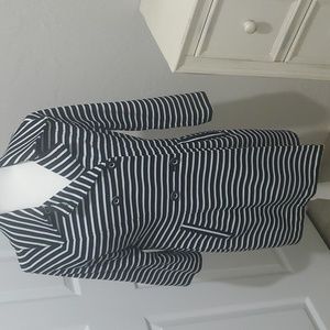 Cabi 5151 Maritime Navy Striped Trench Coat Sz M